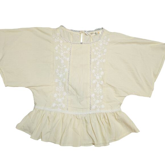 NWOT Angela fashion S blouse top yellow lace striped embroidered Cottage core - Picture 1 of 5